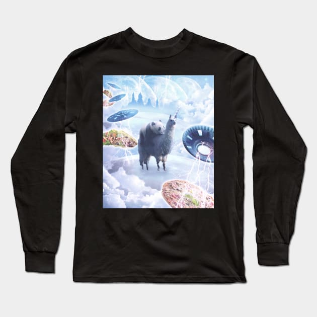 Space Panda Riding Llama Unicorn - Pizza & Taco Long Sleeve T-Shirt by Random Galaxy